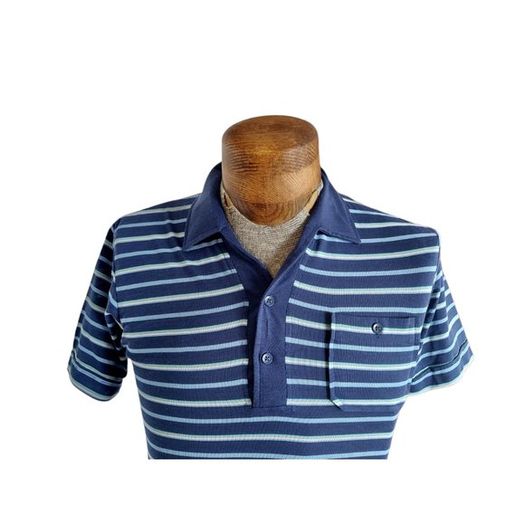 VTG PAULY & FORBES Mens Horizontal Striped Jersey Knit Polo Shirt Size Small - Picture 3 of 9